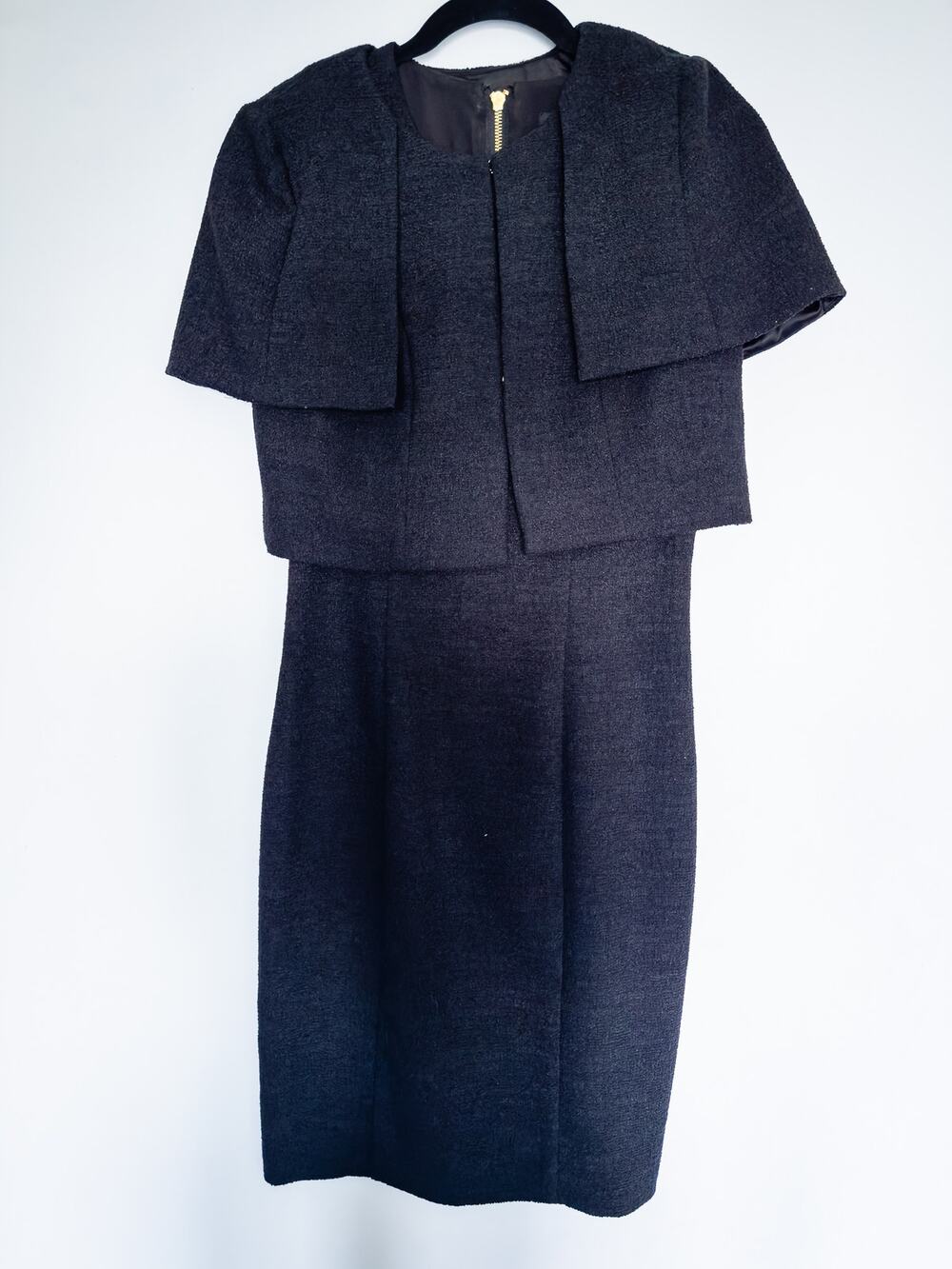 Badgley Mischka Tweed Sheath Dress & Cropped Cap-Sleeve Jacket Black Sz 4